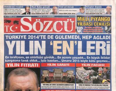 Sözcü Gazetesi 1 Ocak 2015 - 1150 Odalı Ak Saray , Saltanatın Sembolü Oldu - PKKlı Hainler,Türk Bayraklarını İndirip Yaktı GZ106833 - 1