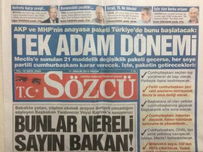 Sözcü Gazetesi 11 Aralık 2016 - Tek Adam Dönemi GZ29551 - 1