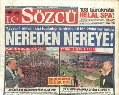 Sözcü Gazetesi 11 Mayıs 2015 - Evren Öldü Davutoğlu 12 Eylülü Şova Çevirdi GZ101360 - 1