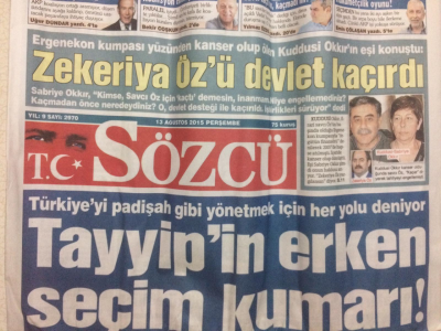 Sözcü Gazetesi 12 Ağustos 2015 - Tayyipin Erken Seçim Kumarı GZ29124 - 1