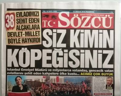 Sözcü Gazetesi 12 Aralık 2016 Devletin Zirvesi Kenetlendi Muhalefet Açık Çek Verdi - GZ44256 - 2