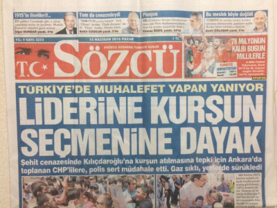 Sözcü Gazetesi 12 Haziran 2016 - Liderine Kurşun Seçmenine Dayak GZ29131 - 1