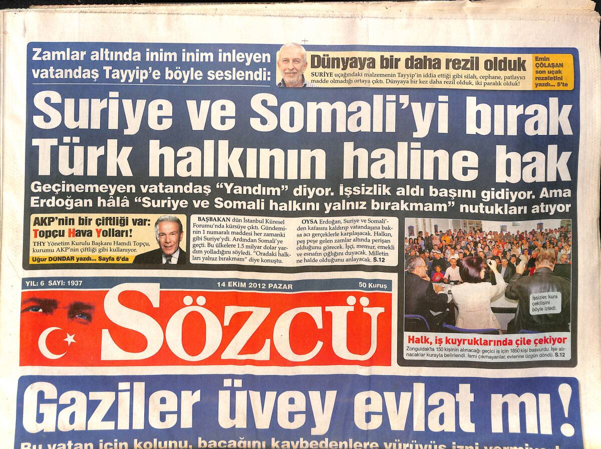 Sözcü Gazetesi 14 Ekim 2012 - Tarık Akan: Mustafa Kemal Türkiyesi Bu Değil - Fatih Terim Çözüm Arıyor GZ155009 - 1