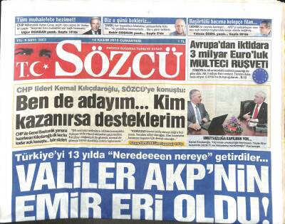 Sözcü Gazetesi 14 Kasım 2015 - Valiler AKPnin Emir Eri Oldu GZ104820 - 1