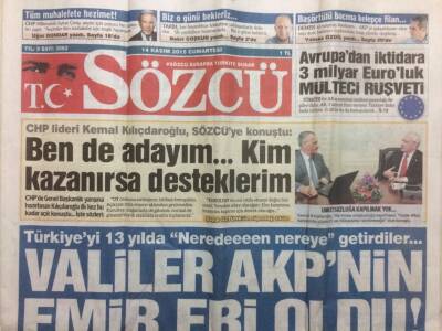 Sözcü Gazetesi 14 Kasım 2015 - Valiler AKPnin Emir Eri Oldu GZ29827 - 1