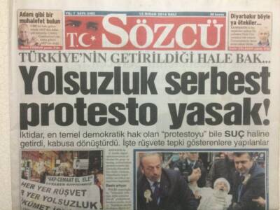 Sözcü Gazetesi 15 Nisan 2014 - Yolsuzluk Serbest,Protesto Yasak GZ29559 - 1