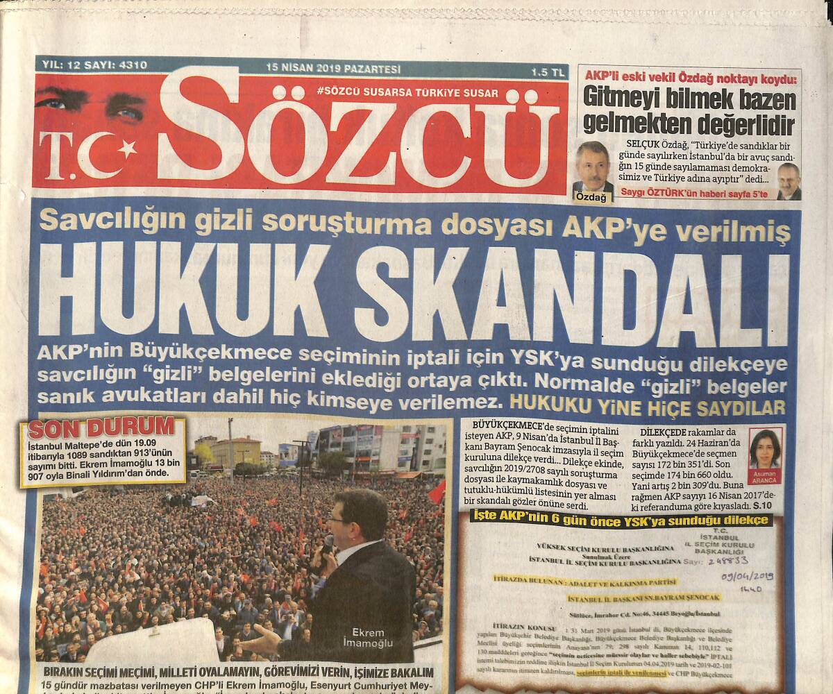 Sözcü Gazetesi 15 Nisan 2019 - Nepal'de Pervaneli Yolcu Uçağı Helikoptere Çarptı - Şırnaklı Öğrencilerden Yangın Söndüren Robot GZ154306 - 2
