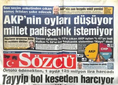 Sözcü Gazetesi 16 Kasım 2012 - Tayyip Bol Keseden Harcıyor GZ107337 - 1