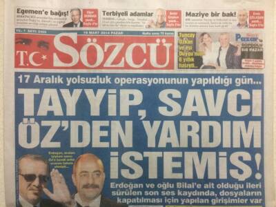 Sözcü Gazetesi 16 Mart 2014 - Tayyip Savcı Özden Yardım İstemiş GZ29562 - 1