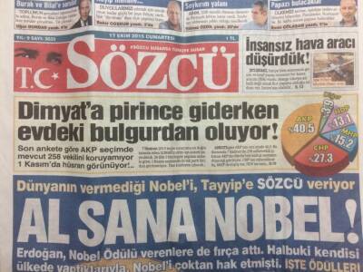 Sözcü Gazetesi 17 Ekim 2015 - Al Sana Nobel GZ29569 - 1