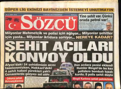 Sözcü Gazetesi 17 Eylül 2012 - Şehit Acıları Konvoy Oldu GZ115859 - 1