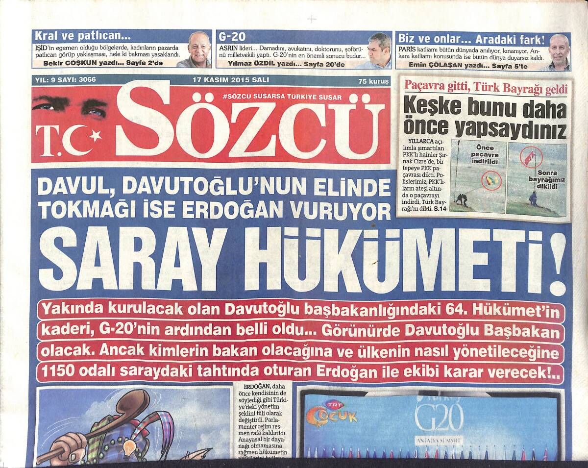 Sözcü Gazetesi 17 Kasım 2015 - Muharrem İnce: Korku İmparatorluğunu Yıkmak İçin Aday Oldum - Gomez'e Hücum GZ154968 - 1