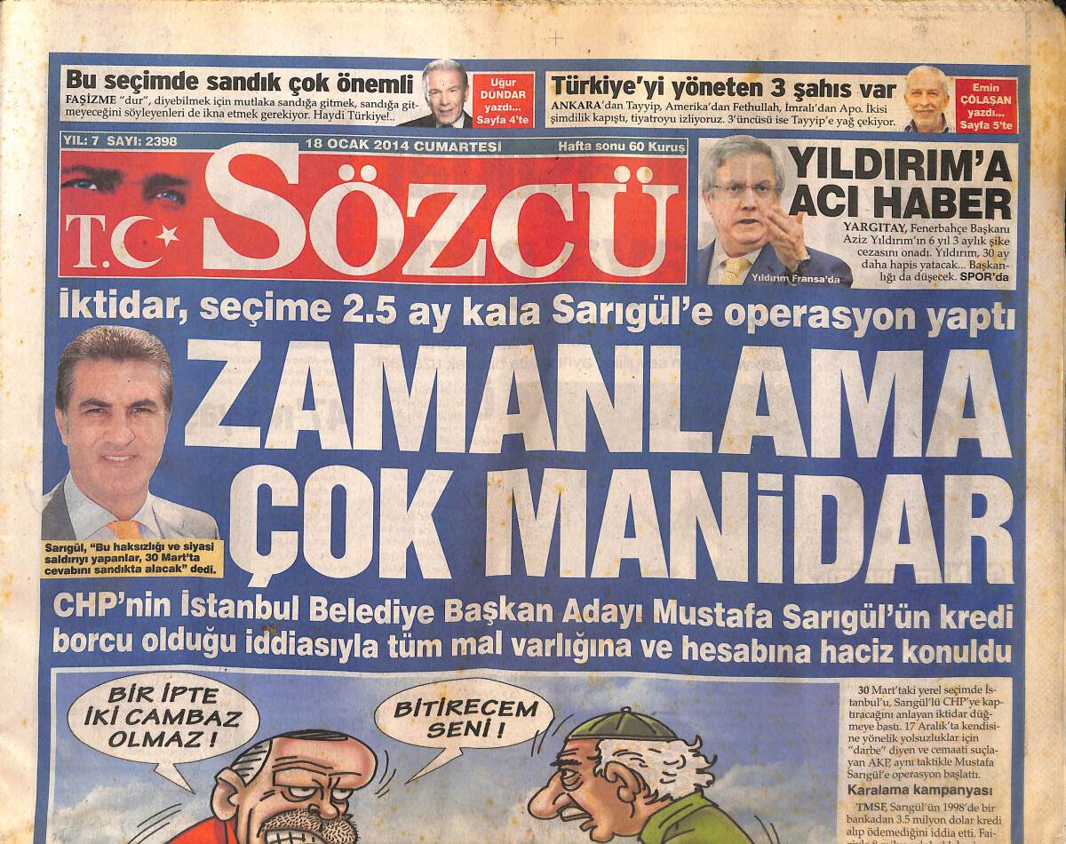 Sözcü Gazetesi 18 Ocak 2014 - Yolsuzluk Ve Paralel Yapı İstemiyoruz! - Beşiktaş'a Kasımpaşa'lılardan Darbe! GZ136650 - 1