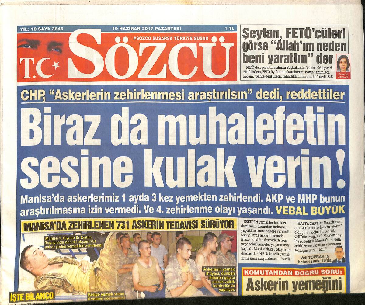 Sözcü Gazetesi 19 Haziran 2017 - Kemal Kılıçdaroğlu 