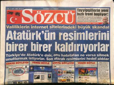 Sözcü Gazetesi 19 Şubat 2012 - Atatürkün Resimlerini Birer Birer Kaldırıyorlar - Hizbullahçılar Kaçtı Müebbet Hapis Çıktı GZ124578 - 1