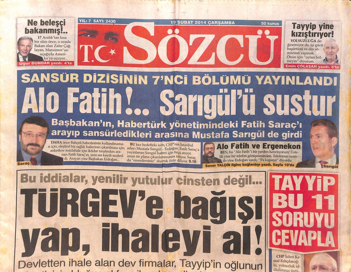 Sözcü Gazetesi 19 Şubat 2014 - Kıvanç'ın Başına Gelmeyen Kalmadı - Aziz Yıldırım'la Son Kez GZ155003 - 1
