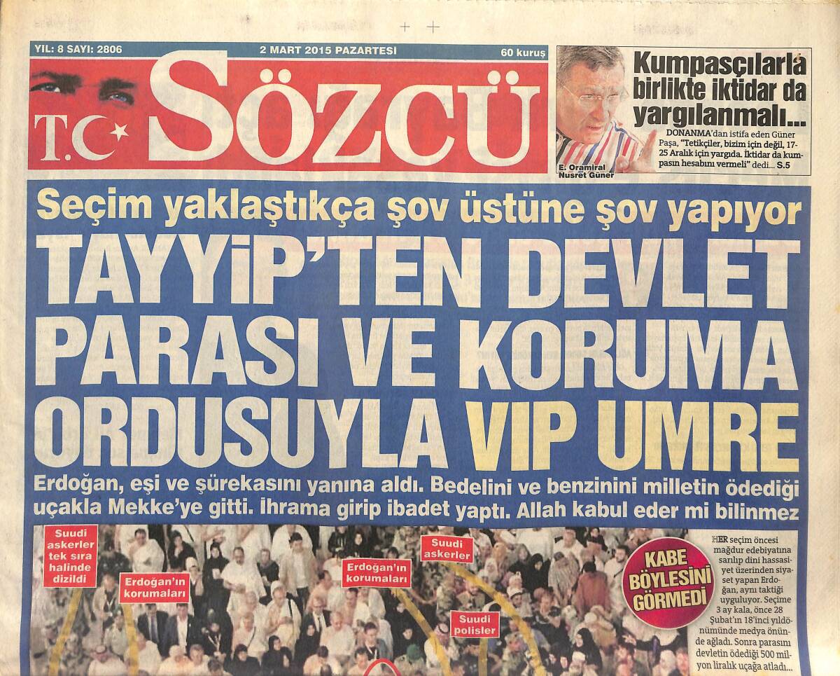 Sözcü Gazetesi 2 Mart 2015 - Emenike'ye Kocaman Destek - Locada Türk Bayrağı Açtı Meclise Girişi Yasaklandı GZ154977 - 1