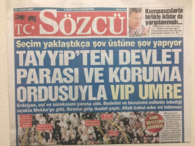 Sözcü Gazetesi 2 Mart 2015 - Tayyipten Devlet Parası Ve Koruma Ordusuyla Vıp Umre GZ27238 - 1
