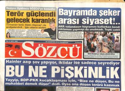 Sözcü Gazetesi 20 Ağustos 2012 - Usta Tiyatrocu Metin Akpınar , SÖZCÜye Konuştu Öyle Örgütle Falan İşim Olmaz Çenem Durmaz Alırlar O Başlar GZ106893 - 1