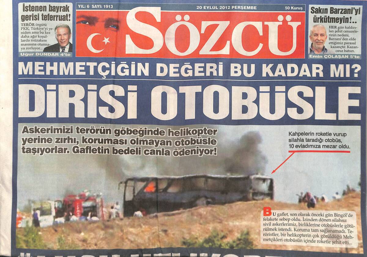 Sözcü Gazetesi 20 Eylül 2012 - Dirisi Otobüsle Ölüsü Helikopterle - Ajda Pekkan 