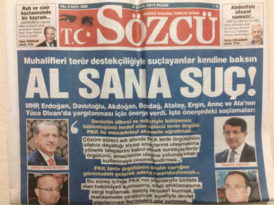 Sözcü Gazetesi 20 Eylül 2015 - Muhalifleri Terör Destekçiliğiyle Suçlayanlar Kendisine Baksınlar Al Sana Suç GZ27546 - 1