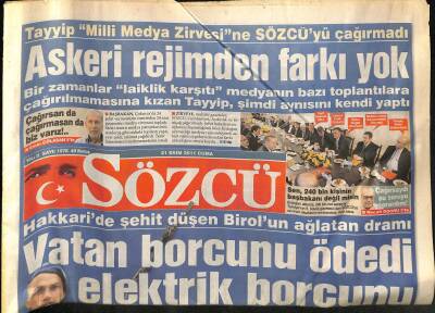 Sözcü Gazetesi 21 Ekim 2011 - Hakkaride Şehit Düşen Birolun Ağlatan Dramı GZ115889 - 1