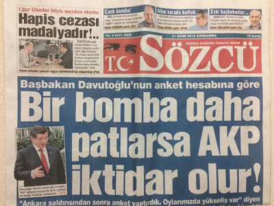 Sözcü Gazetesi 21 Ekim 2015 - Bir Bomba Daha Patlarsa Akp İktidar Olur GZ27878 - 1