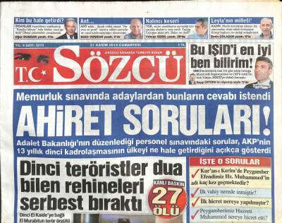 Sözcü Gazetesi 21 Kasım 2015 - Putin , Muhalif Gazetelere Abone Oldu GZ100915 - 2