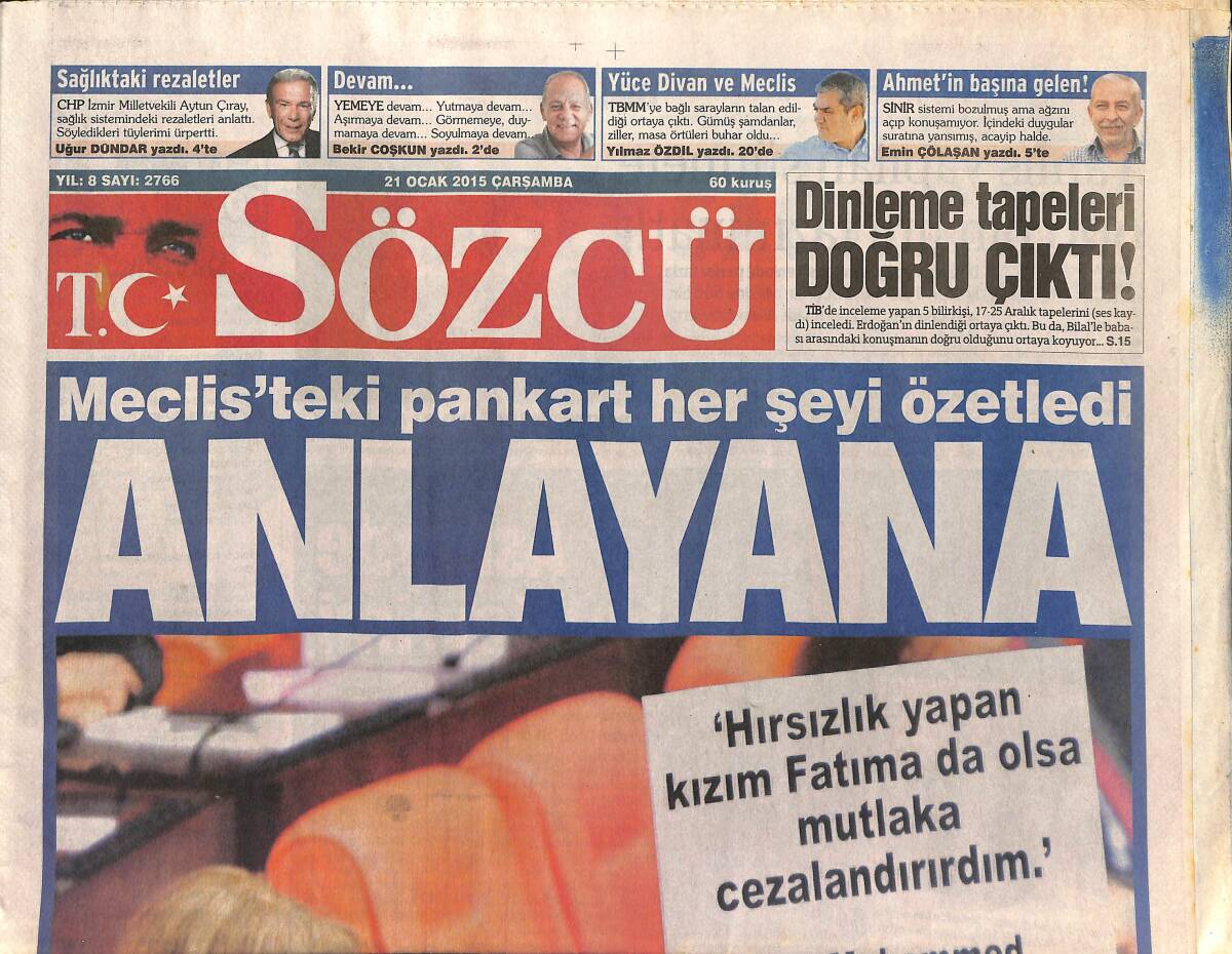 Sözcü Gazetesi 21 Ocak 2015 - TEOG'da Skandal Yaşandı - Fener'i Kasap Da Şampiyon Yapar GZ154959 - 1