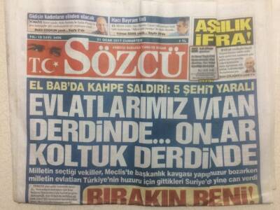 Sözcü Gazetesi 21 Ocak 2017 - El Babda Kahpe Saldırı 5 Şehit GZ29145 - 1