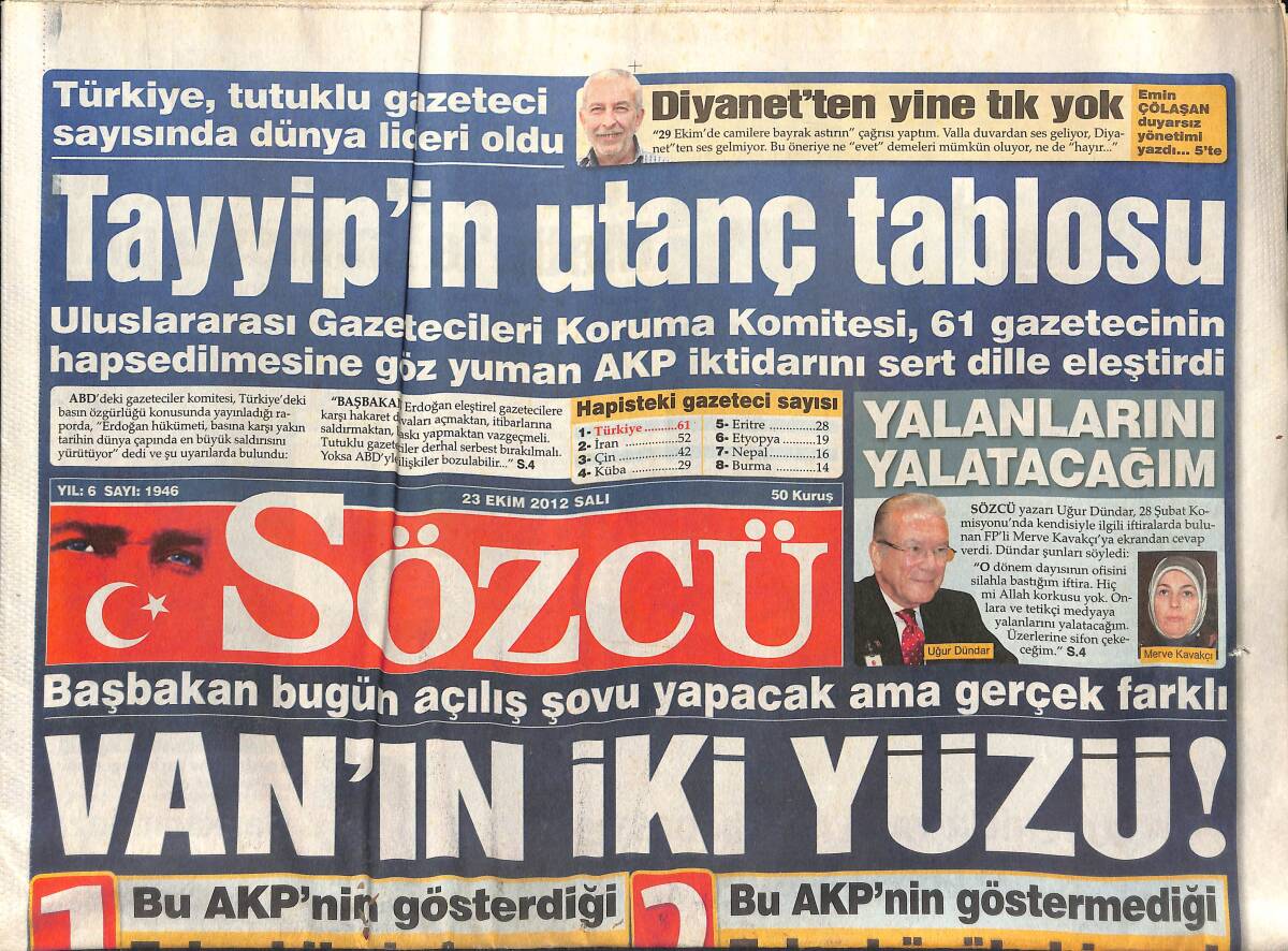 Sözcü Gazetesi 23 Ekim 2012 - Tayyip'in Utanç Tablosu - Türkan Sabancı Oğlu Metin'le Cannes'a Gitti GZ154950 - 1