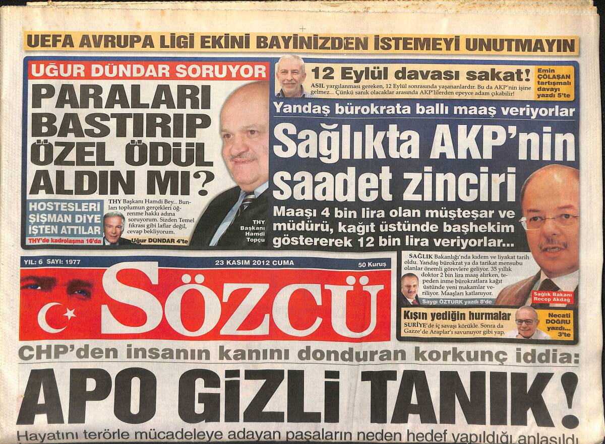 Sözcü Gazetesi 23 Kasım 2012 - Burak Yılmaz Piyasayı Artırdı - Müslüm Gürses Gözünü Açtı Su İstedi GZ154973 - 1