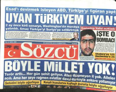 Sözcü Gazetesi 25 Ağustos 2012 - Esadı Devirmek İsteyen ABD Türkiyeyi Figüran Yaptı GZ107341 - 1