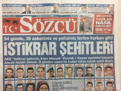 Sözcü Gazetesi 25 Aralık 2015 - 54 Günde 39 Askerimiz Ve Polisimiz Teröre Kurban Gitti GZ27642 - 1