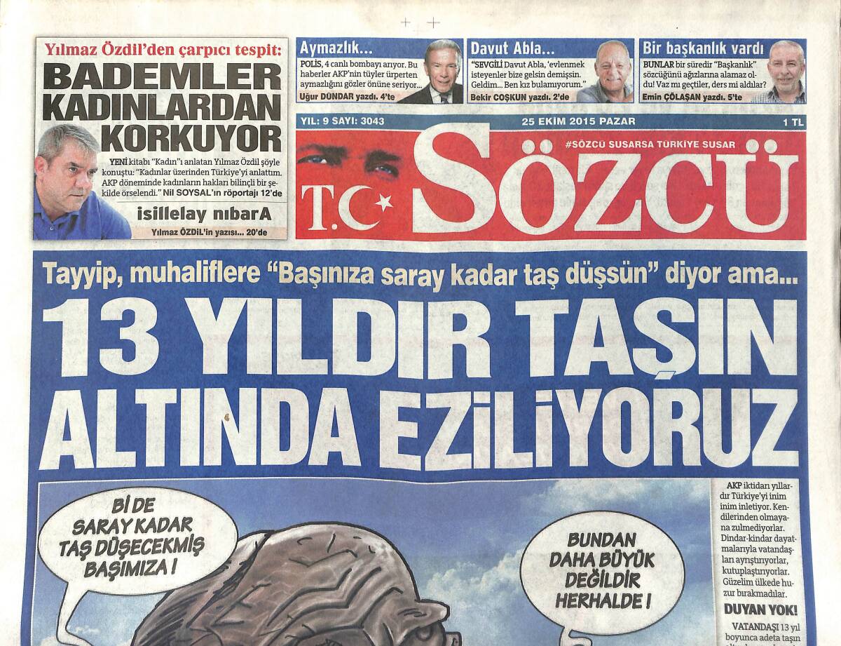 Sözcü Gazetesi 25 Ekim 2015 - Aziz Yıldırım: Bırakacağım - Dursun Özbek Kadıköy'de GZ154954 - 1