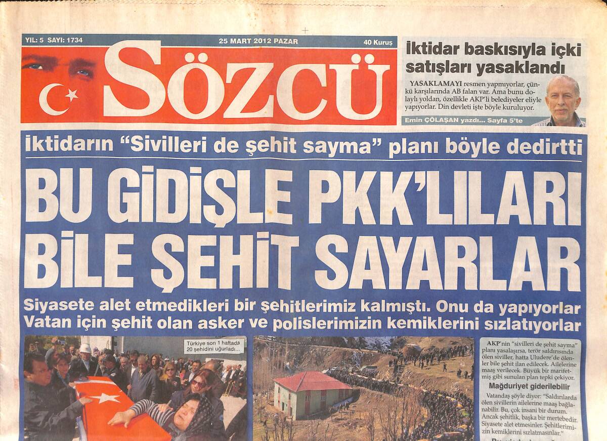 Sözcü Gazetesi 25 Mart 2012 - Suriyeli Pilot Savaş Uçağıyla Türkiye'ye Kaçtı - Ajda Pekkan: Bomba Gibiyim GZ154995 - 1