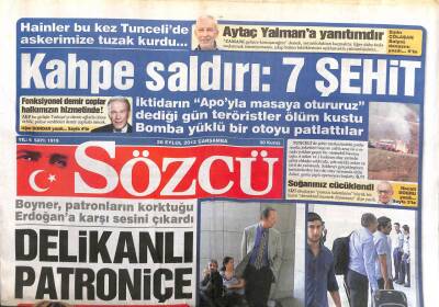Sözcü Gazetesi 26 Eylül 2012 - Boyner Patronların Korktuğu Erdoğana Karşı Sesini Çıkardı GZ107132 - 1