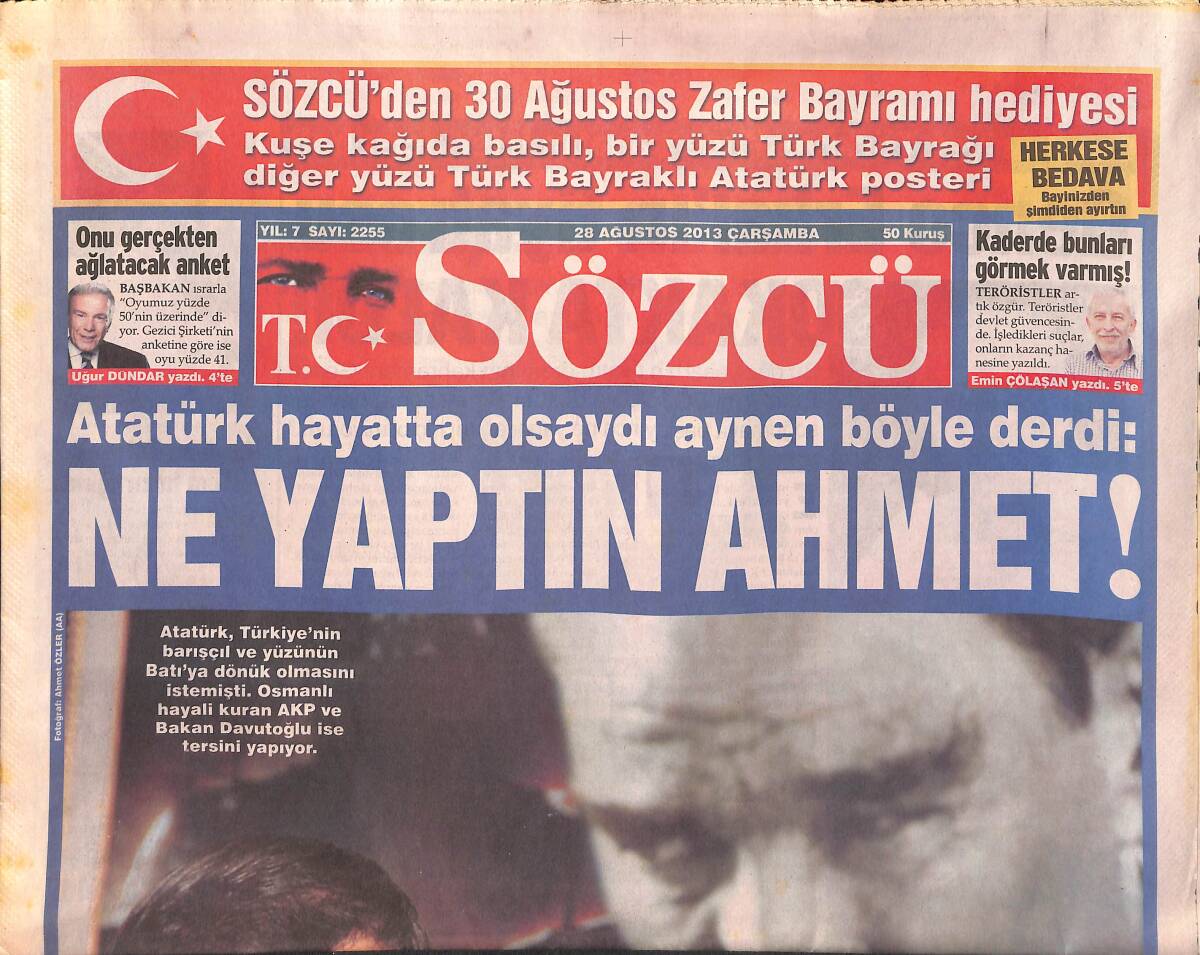 Sözcü Gazetesi 28 Ağustos 2013 - Madonna 1 Yılda Tam 125 Milyon Dolar Kazandı - Genco Erkal'ın Tiyatrosu Sokakta Kaldı GZ155005 - 1