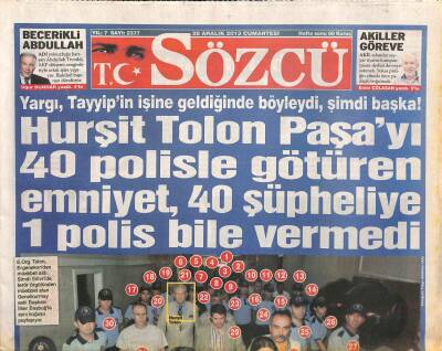 Sözcü Gazetesi 28 Aralık 2013 - Hurşit Tolon Paşayı 40 Polisle Götüren Emniyet , 40 Şüpheliye 1 Polis Vermedi GZ106894 - 1