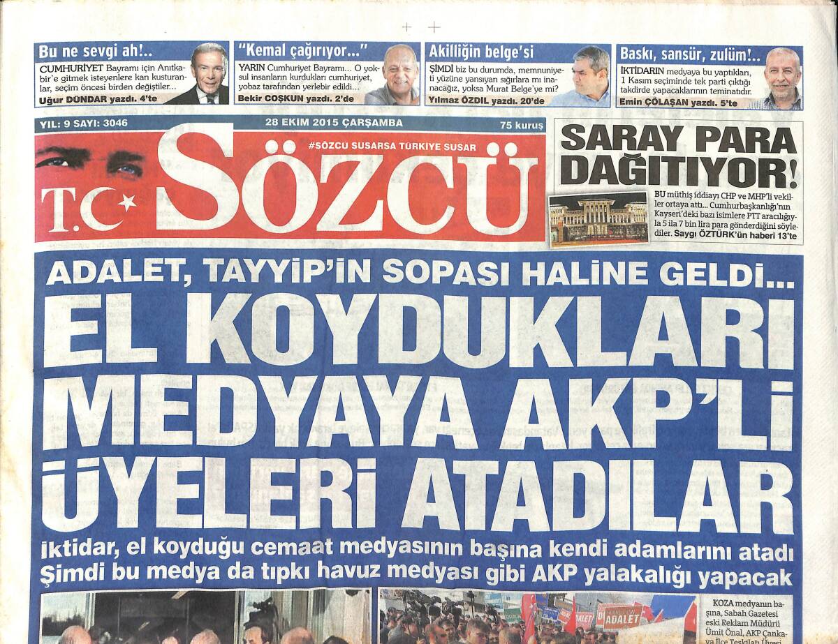 Sözcü Gazetesi 28 Ekim 2015 - Üst Düzey Siyasetçilere 2.5 Milyar Dolar Rüşvet Verildi - Avrupa'nın Kartalı GZ154967 - 1