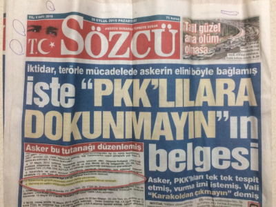 Sözcü Gazetesi 28 Eylül 2015 - İşte PKKlılara Dokunmayının Belgesi GZ27548 - 1