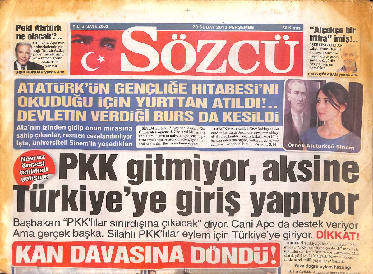 Sözcü Gazetesi 28 Şubat 2013 - Beren Saat 29 Yaşına Girdi - Fenerbahçe'ye 1 Yıl Men GZ154998 - 1
