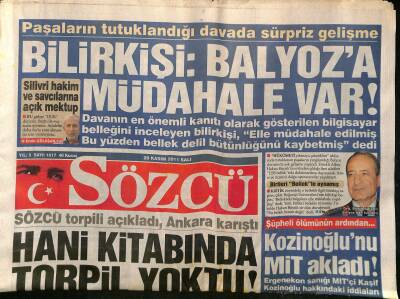 Sözcü Gazetesi 29 Kasım 2011 - Suriye Füzelerini Türkiyeye Çevirdi - Bilirkişi Balyoza Müdahale Var ! GZ125585 - 1