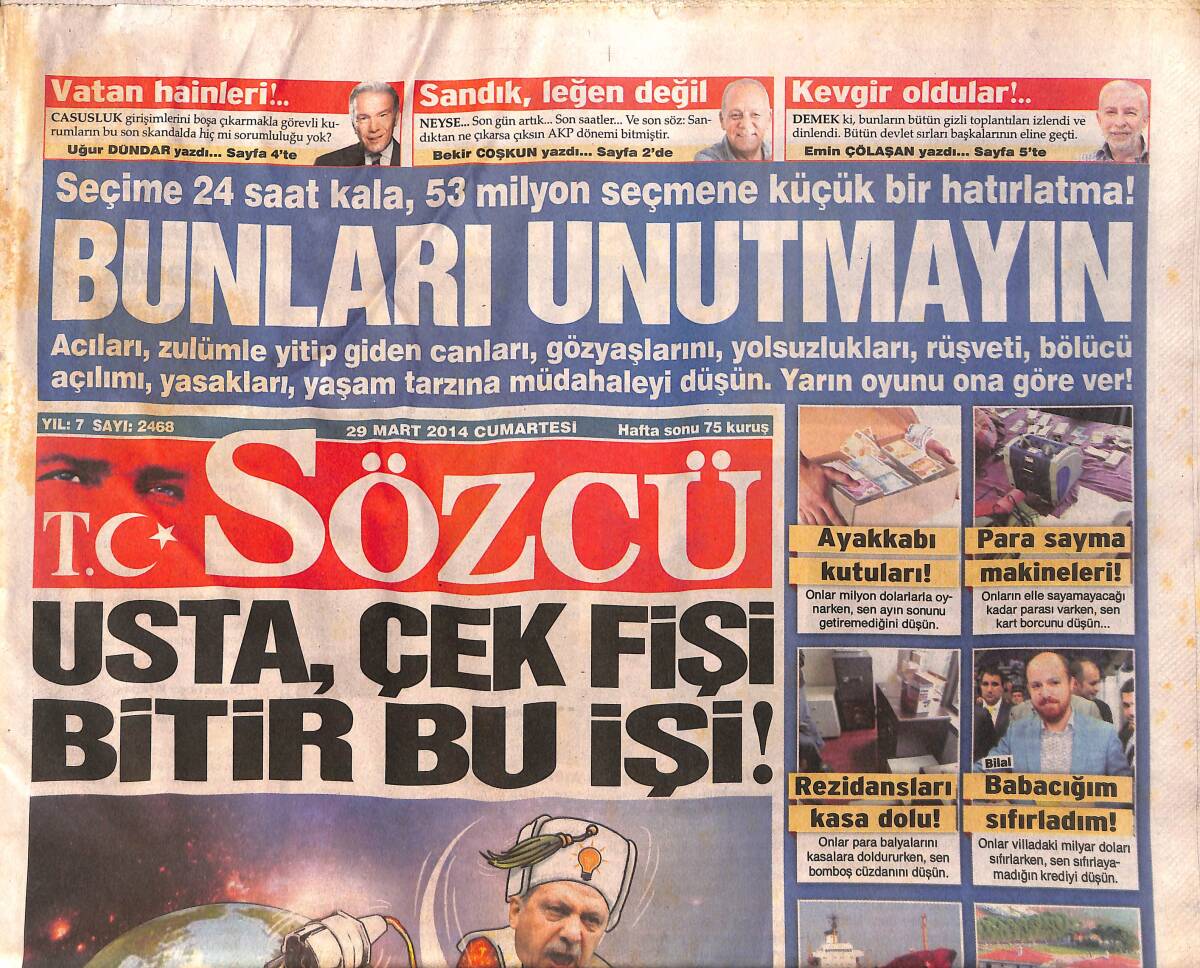 Sözcü Gazetesi 29 Mart 2014 - Galatasaray'da Güzel İşler Oluyor - AKP'nin Son Çırpınışları GZ155001 - 1