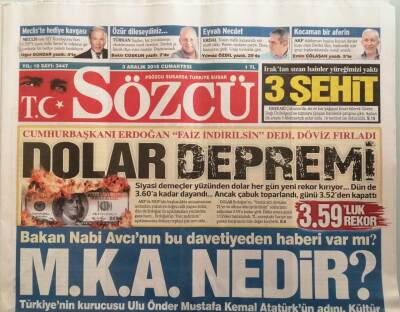 Sözcü Gazetesi 3 Aralık 2016 Yunan Cirit Atıyor Bakan Hala 18 Ada Bizim Diyor -GZ44778 - 2