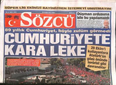 Sözcü Gazetesi 30 Ekim 2012 - Sandy Kasırgası Yüzünden Tüm Ülke Alarm Durumunda - Cumhuriyete Kara Leke GZ124600 - 1