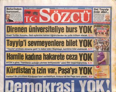 Sözcü Gazetesi 31 Temmuz 2013 - Çanakkalede 5.3lük Deprem Korkuttu - Holosko,Fıtık Oldu GZ100092 - 1