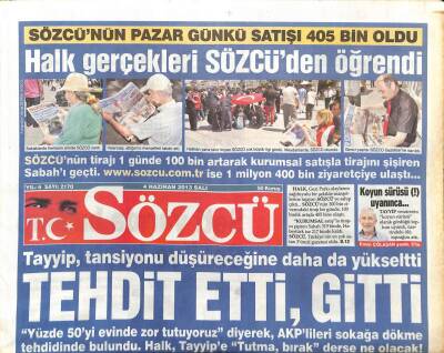 Sözcü Gazetesi 4 Haziran 2013 - Tayyip Tehdit Etti Gitti GZ104825 - 1