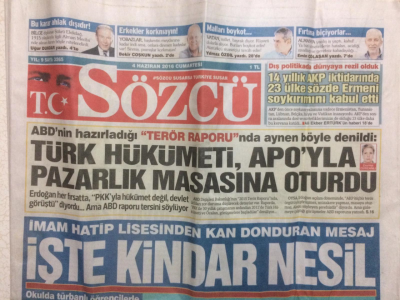 Sözcü Gazetesi 4 Haziran 2016 - Türk Hükümeti Apoyla Pazarlık Masasına Oturdu GZ27633 - 1