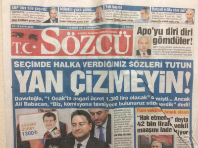 Sözcü Gazetesi 4 Kasım 2015 - Seçimde Halka Verdiğinizi Sözleri Tutun,Yan Çizmeyin GZ27874 - 1